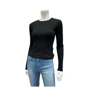 Lejule Ribbed Long Sleeve Tee Black Fitted Stretch Knit Top XS